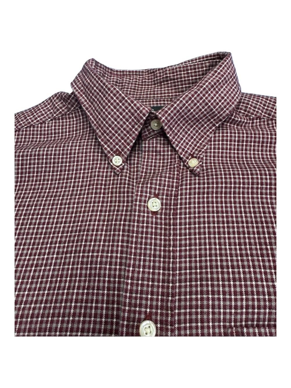 Jos. A. Bank Men's Button-Down Plaid Shirt - Maroon and White